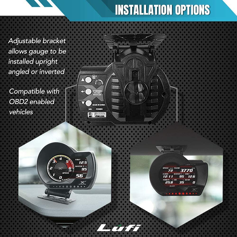 Lufi XF Revolution OBD2 Gauge Display, Multi-Data Monitor, Head Up Display, Highly Customizable, Accurate and Fast Response [for Cars 2009 and After]