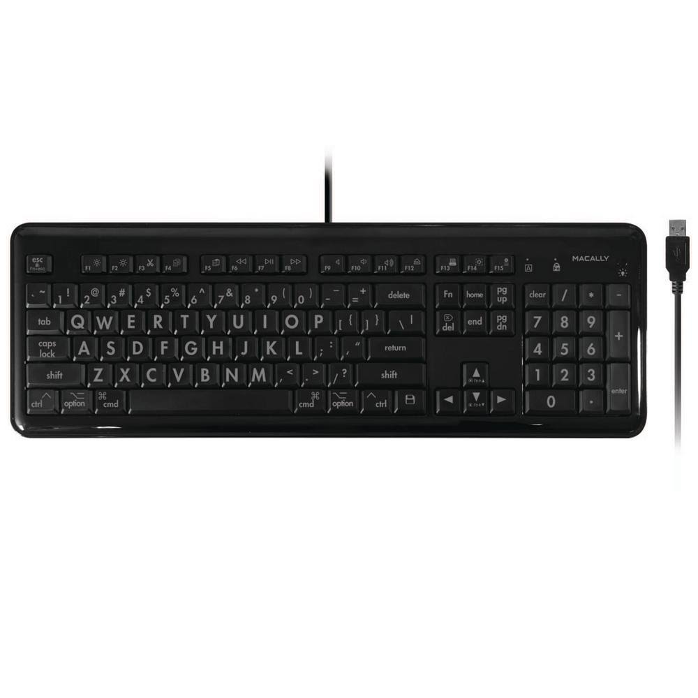 Macally XKEYLEDLP Large Print 7-Color Backlit Full Size USB Keyboard for Mac