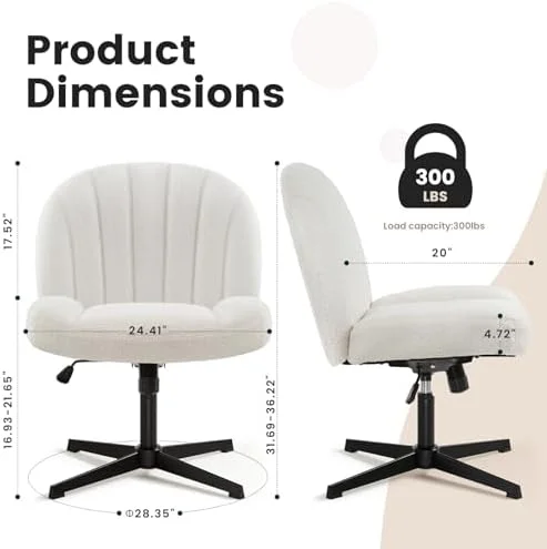 HBBOOMLIFE Armless Office Desk Chair No Wheels Ergonomic Criss Cross Legged Computer Chair with Fabric Padded  Height Adjustable Wide Seat Vanity Chair Mid Back Task Chair for Home  Bedro