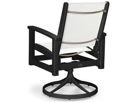 POLYWOOD Coastal Swivel Rocking Chair in Textured Black / Slate Grey / Metallic Sling