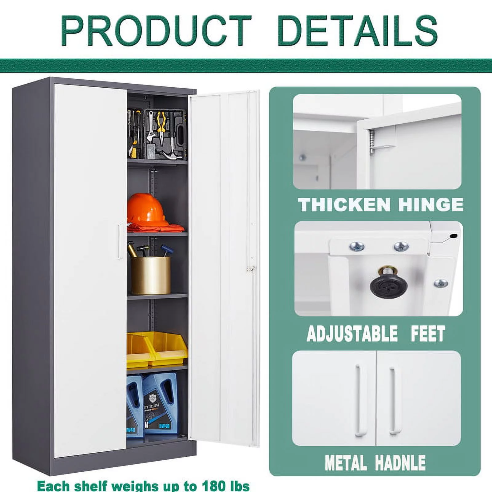MIIIKO Metal Storage Cabinet 71" Locking Metal Storage Cabinet with 4 Adjustable Shelves, Black Metal Cabinet with 2 Doors and Lock for Office, Garage, Home