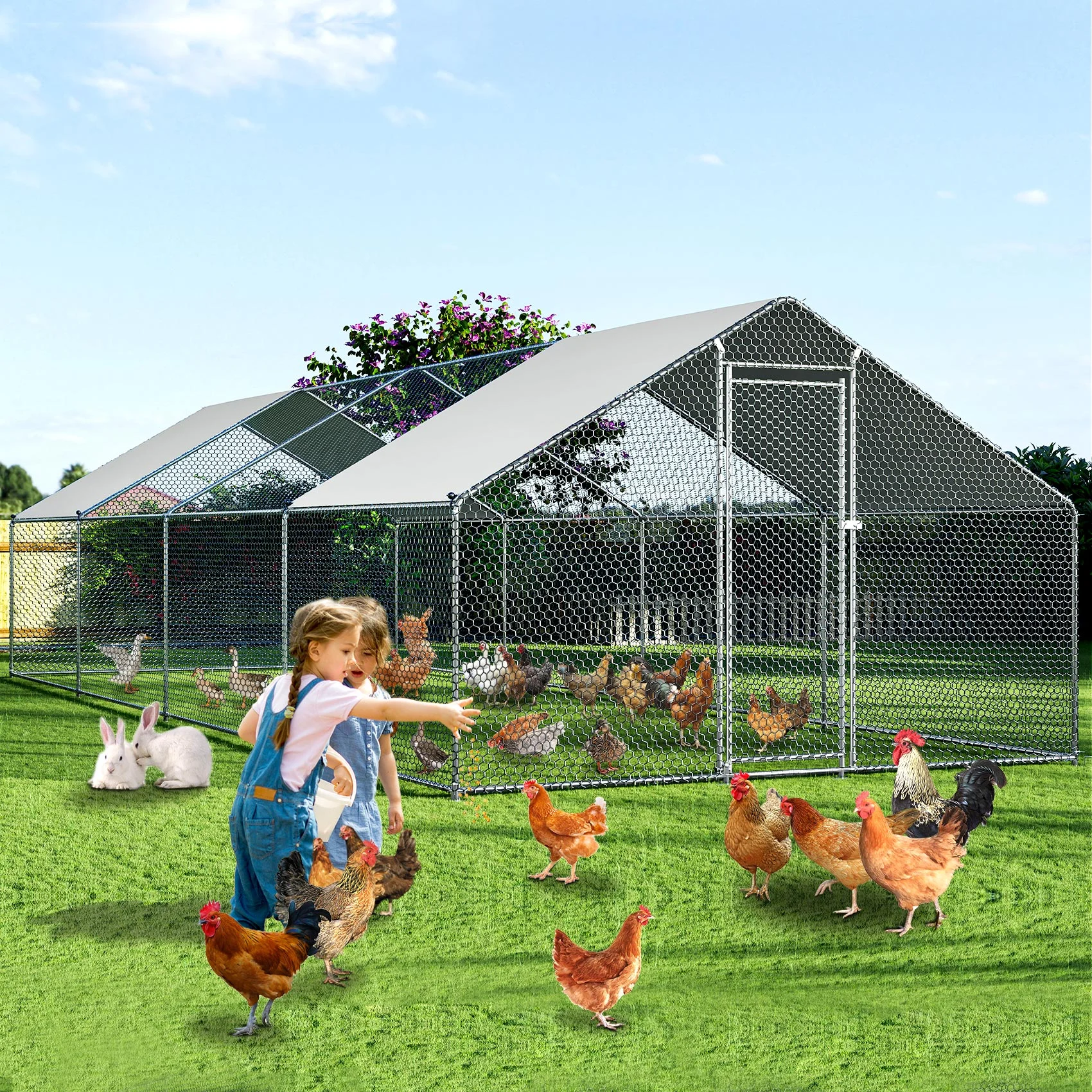 TC-HOMENY 27x10ft Large Walk in Chicken Coop Backyard or Farm Chicken Pen Pets Run House Poultry Cage - Curated Treasures Market