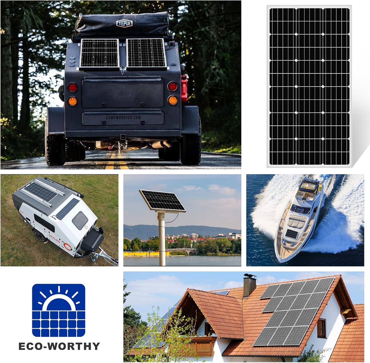 ECO-WORTHY 100 Watt Solar Panel 12 Volt Monocrystalline Solar Panel High Efficiency Module RV Marine Boat Caravan Off Grid