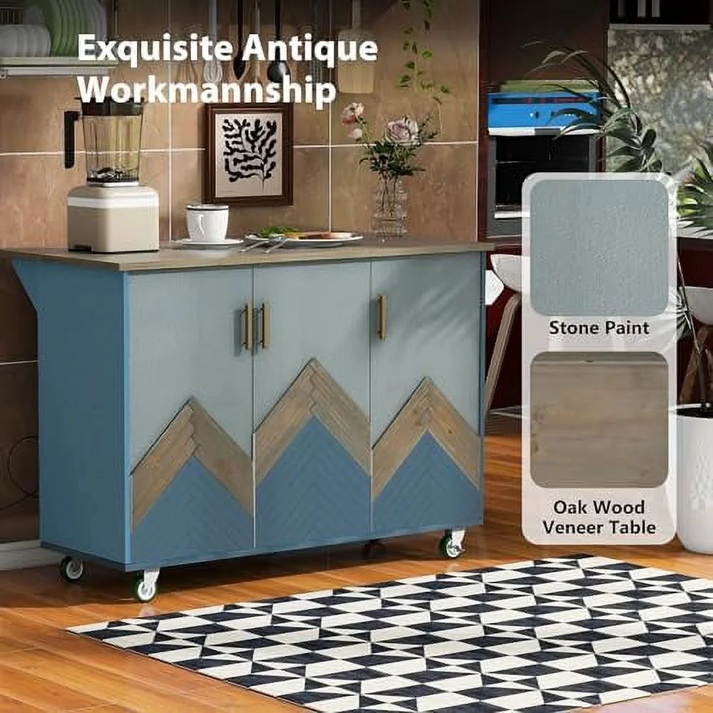 RUNFAYBIU Rolling Kitchen Island with Power Outlet Kitchen Island with  and Wheels  Rolling Kitchen Cart Cabinet with Shelves Drawer and Large Solid Wood Drop Leaf Desk Top
