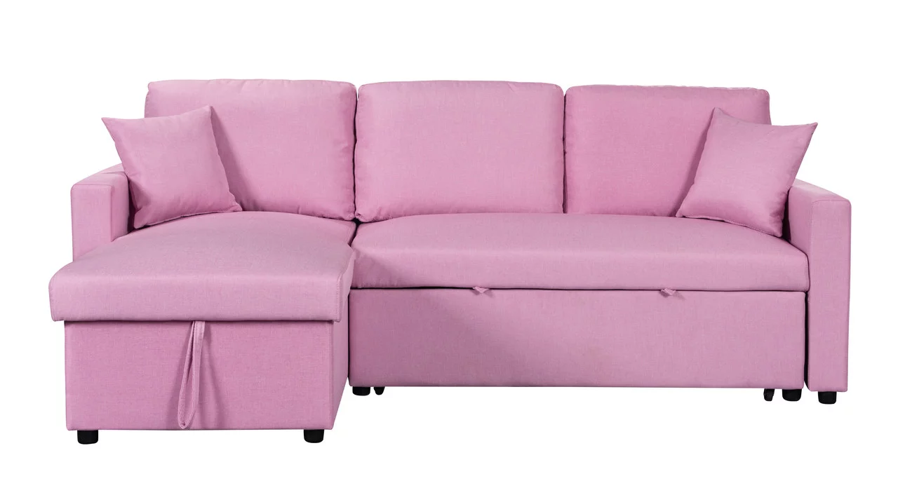 CoSoTower Pink Linen Fabric Reversible Sleeper Sectional Sofa with Storage Chaise