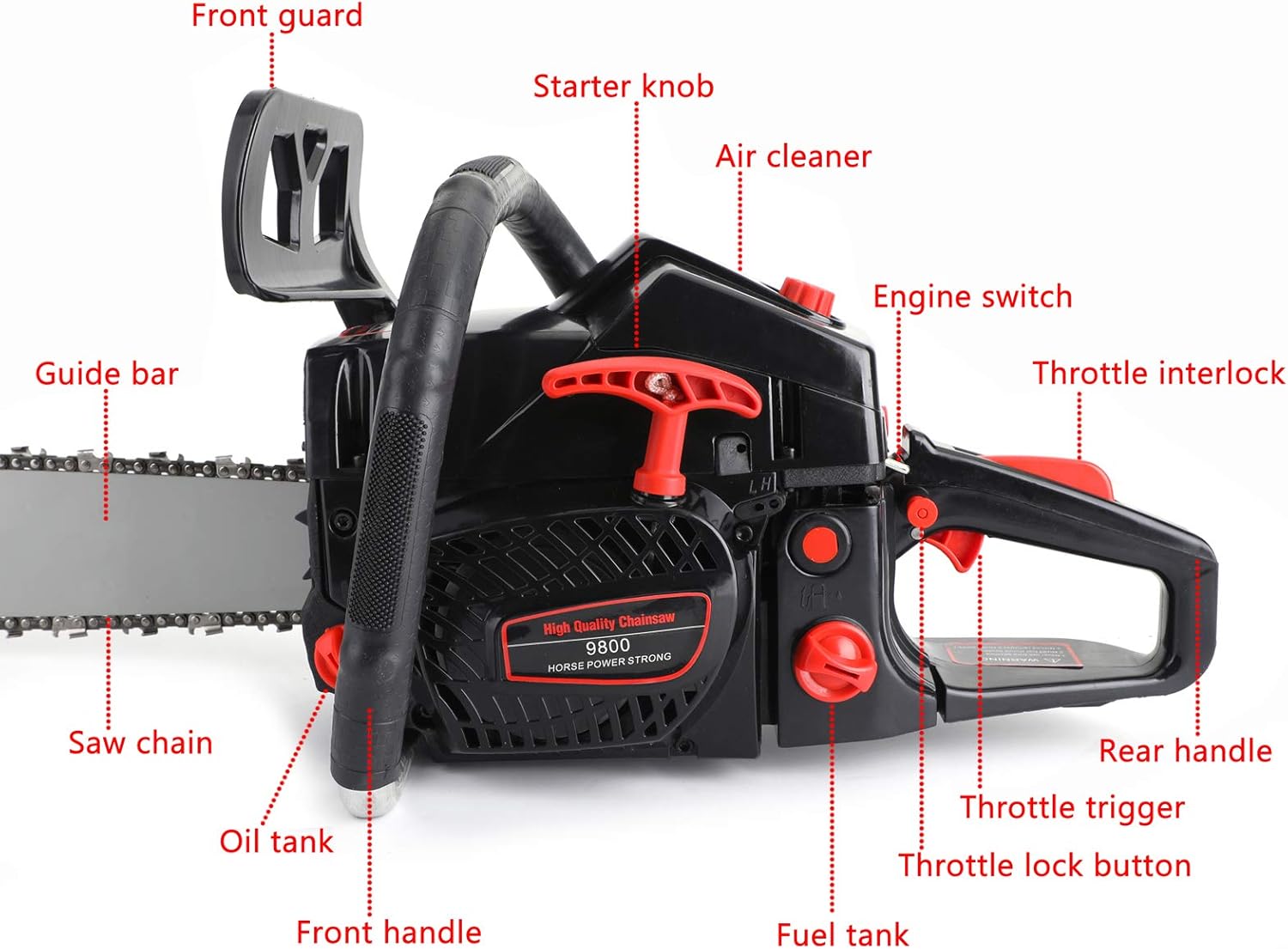 Topteng Gas Chainsaw 20 Inch, 62cc Bar Powered Engine 2 Cycle Gasoline Chainsaw Cutting Wood Gas Sawing Aluminum Crankcase Chain Saw