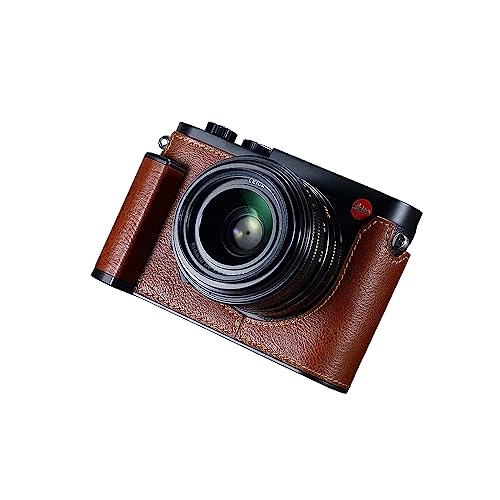 Camera Half Case for Leica Q3,SIUTATDSH Vintage Metal Genuine Leather Camera Protective Cases Stylish Portable Shockproof (BlackC)