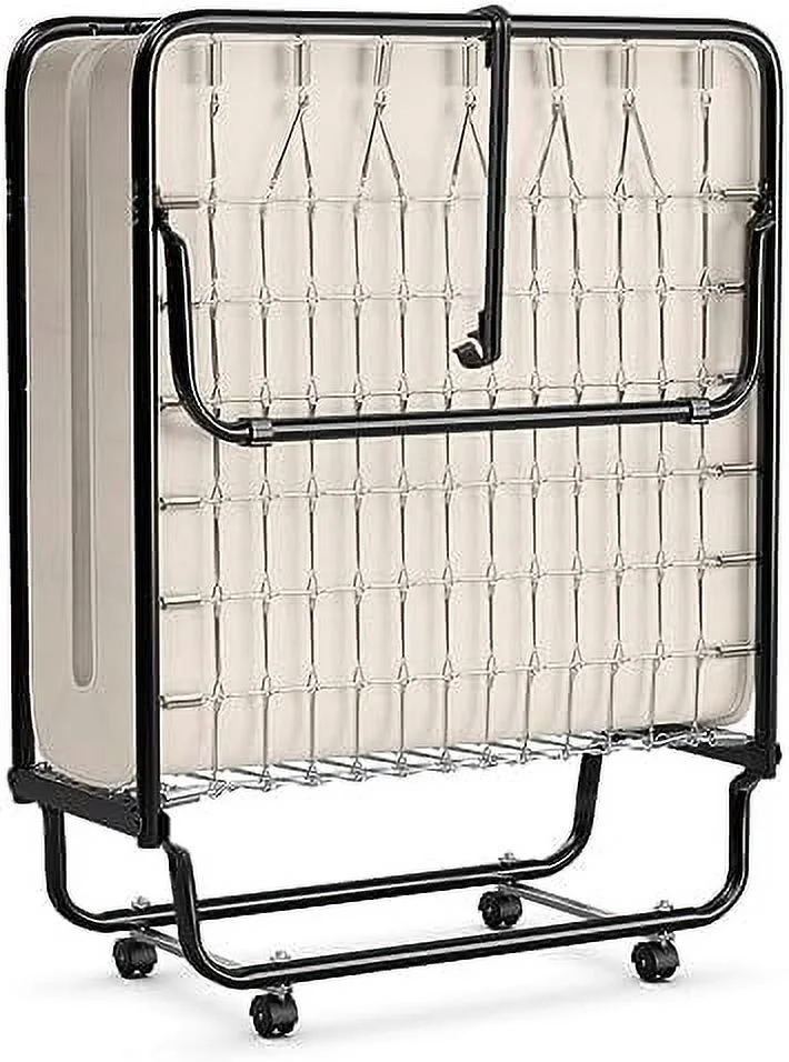 HBROLJF Rollaway Folding Bed with 4 Inch Mattress for Adults  Foldable Portable Guest Bed with Memory Foam Mattress &amp; Sturdy Metal Frame  Cot Size Fold up Bed on Wheels  Easy to Store - Curated Treasures Market