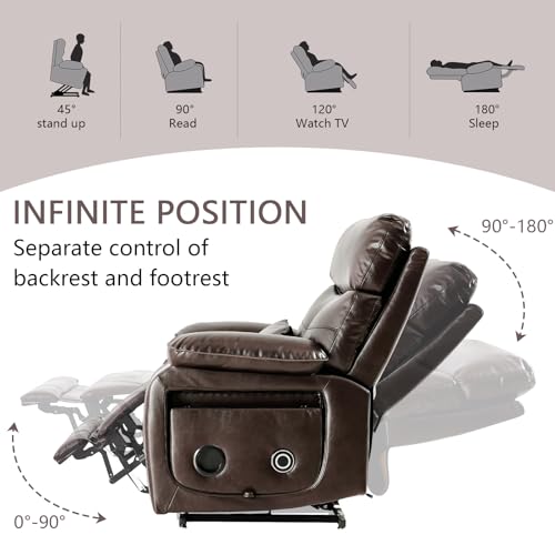 Dual Motor Power Lift Recliner Chair for Adult & Elderly, Infinite Position Lay Flat Lift Chair with Heat & Massage, Cup Holder, Lumbar Pillow, Wireless Charger, USB Ports, Leather (Beige)