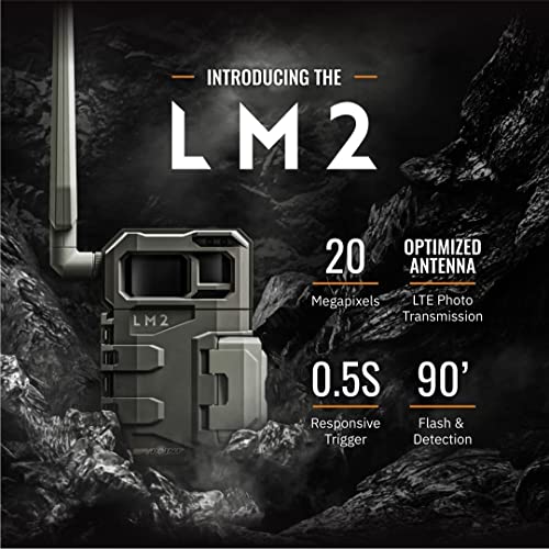 SPYPOINT LM2 Cellular Trail Camera - 20MP Photos, Infrared Game Night Vision Photos, 90' Flash Trail Camera & Detection Range, 0.5S Trigger Speed + 32GB Micro SD Card and Lit-10 Battery (Nationwide)