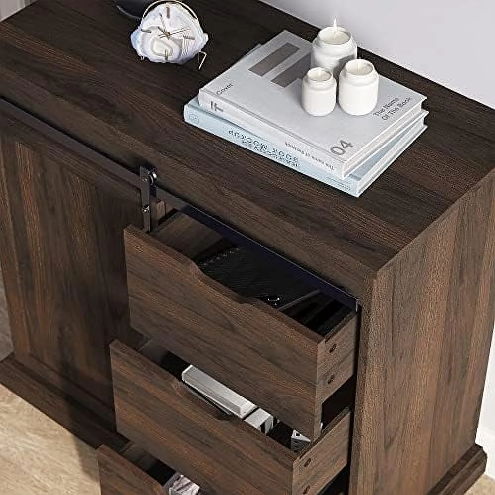 JDZHAPPYLIFE Sideboard Buffet Cabinet with  Console Table Coffee   Cabinet with 1 Sliding Barn Door and 3 Drawers for Living Room Kitchen Dinning Room  Dark Walnut-31.5" L x15.7 Wx31. - Curated Treasures Market