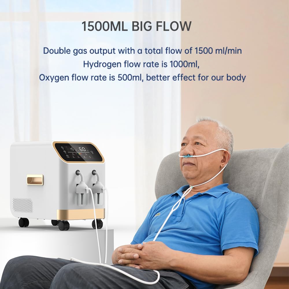 Hydrogen Inhalation Machine HO-Mixed 1500mL/min Browns Gas Inhaler, Hydrogen Water Generator, Clinical High-Purity OxyHydrogen 8-Hours Quiet Model XQ-11