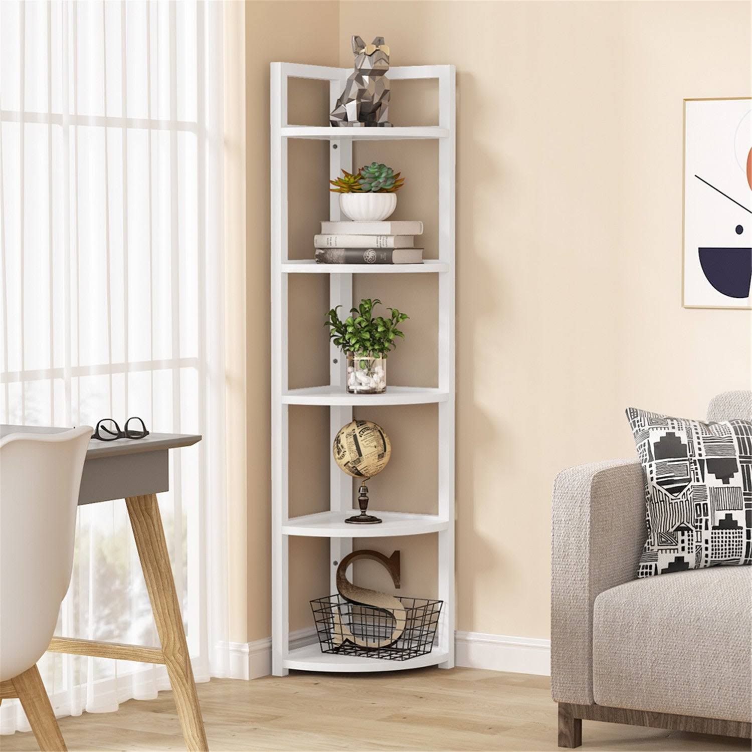 5 Tier Corner Shelf, Corner Storage Rack Plant Stand - Light Brown