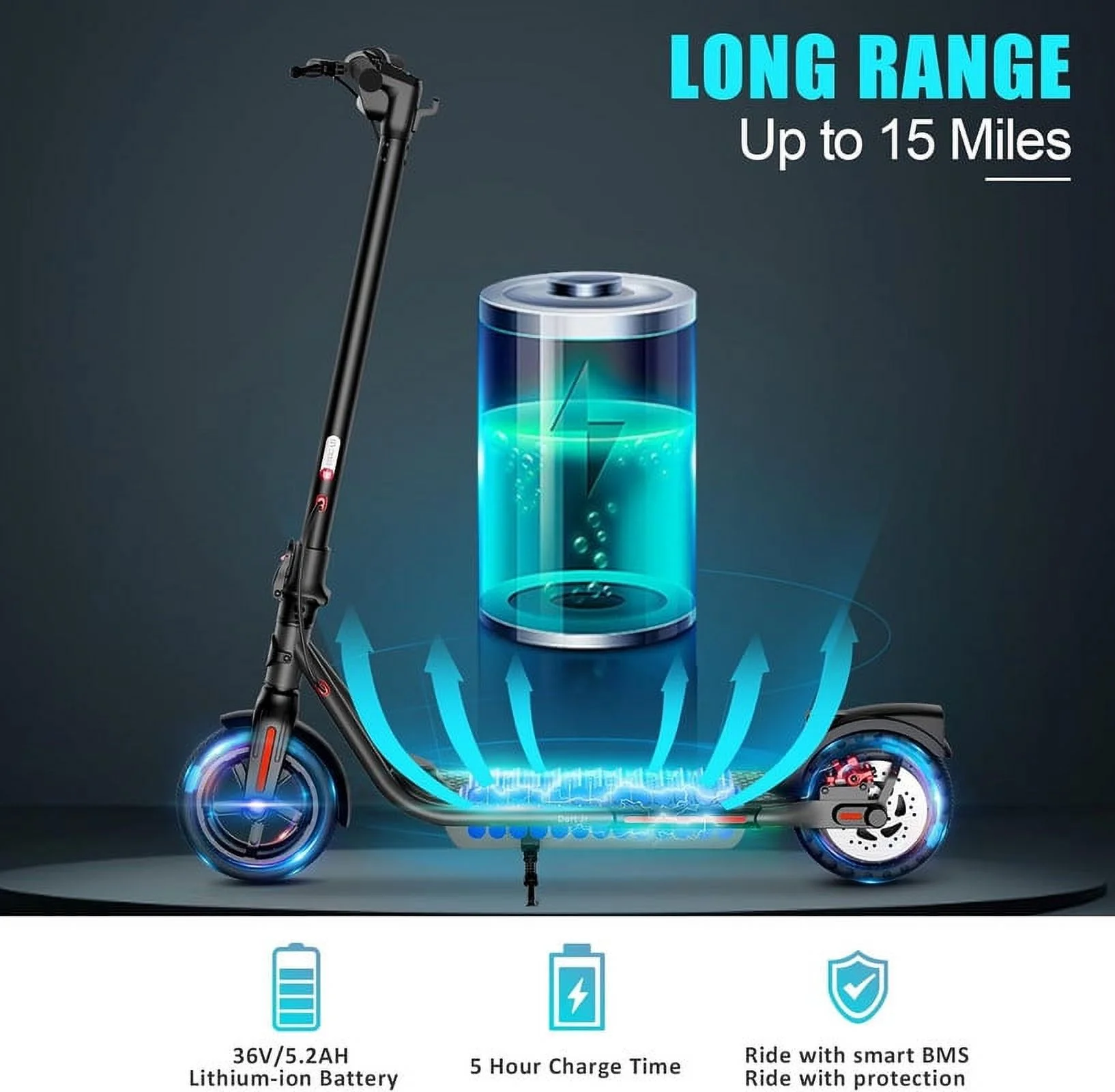 SISIGAD Electric Scooter for Adults, B15 Dart Jr 300W Folding Commuting Kick Scooter with Double Braking System, 8.5" Solid Tires, 19Mph Speed, 15 Miles Long Range