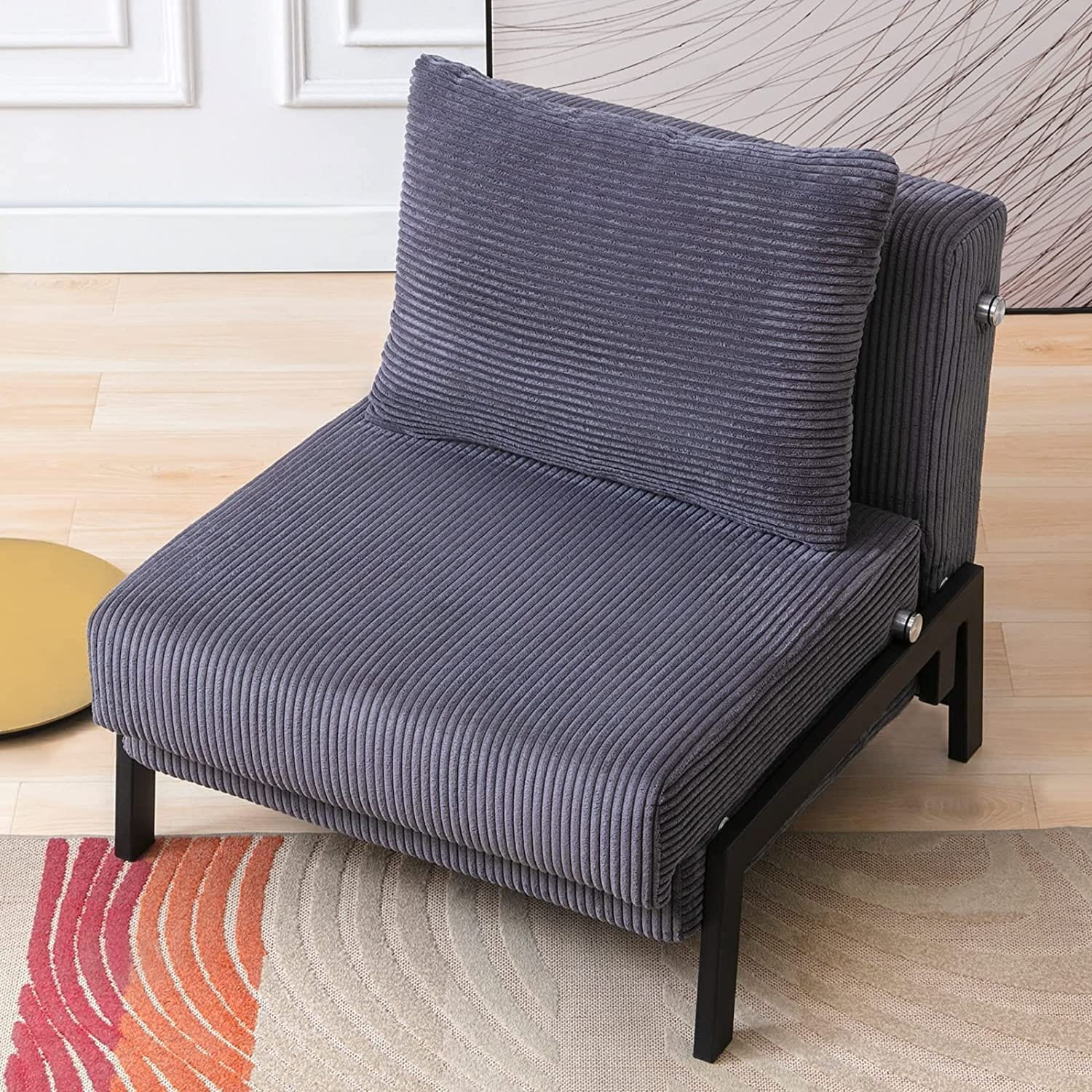 Mixoy Foldable Sleeper Sofa Bed, Fold Out Chair Bed Dark Grey