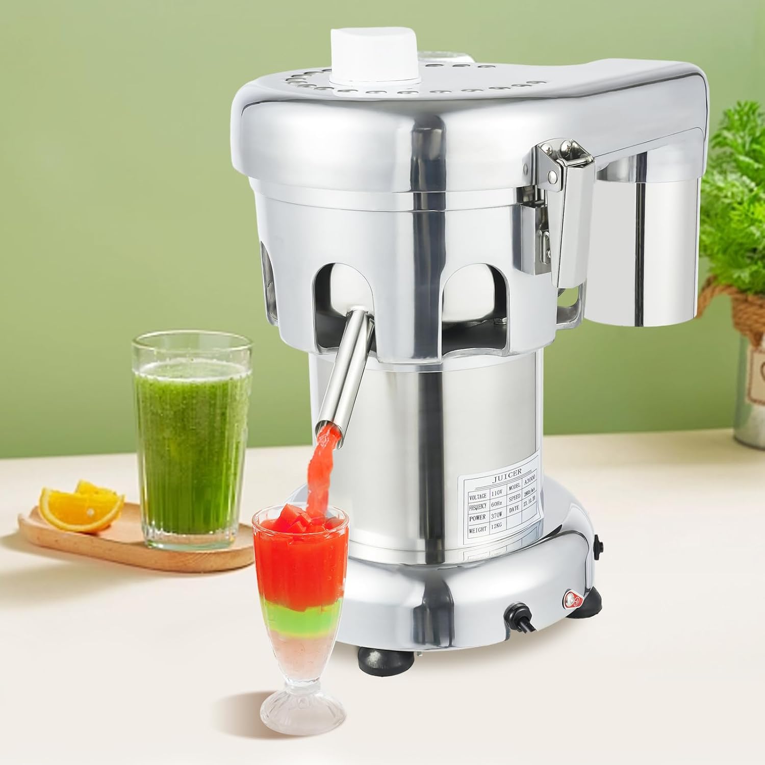 Commercial Juicer Machine 110V 370W Electric Fruit Juicer Machine Stainless Steel Centrifugal Juice Extractor 0-100Kg / Hr Juice Extractor for Nutrient Fruits and Vegetables