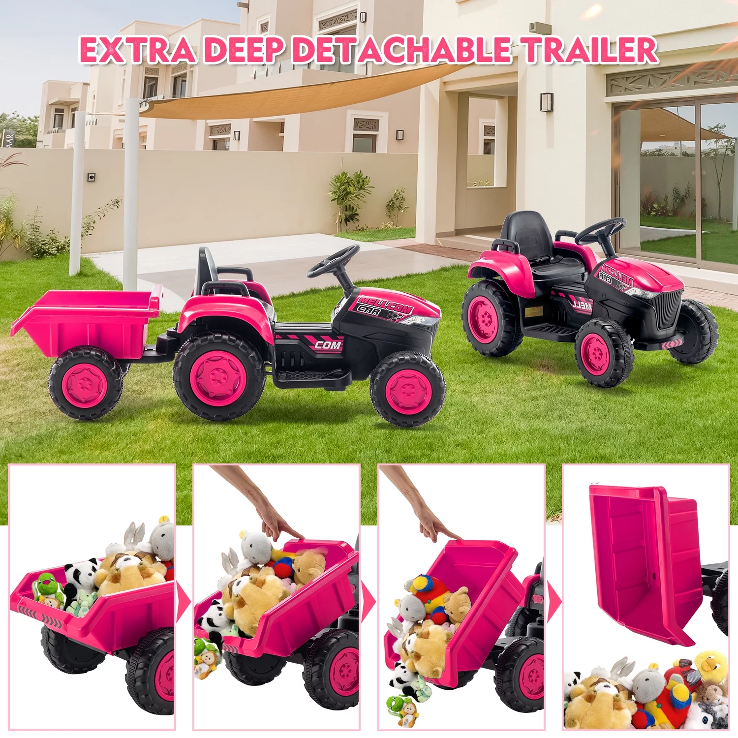 Erommy Kids Ride on Tractor with Remote Control, 12V Battery Powered Electric Tractor with 30W Dual Motors/Cool Lights/Bluetooth Music for Kids, Green