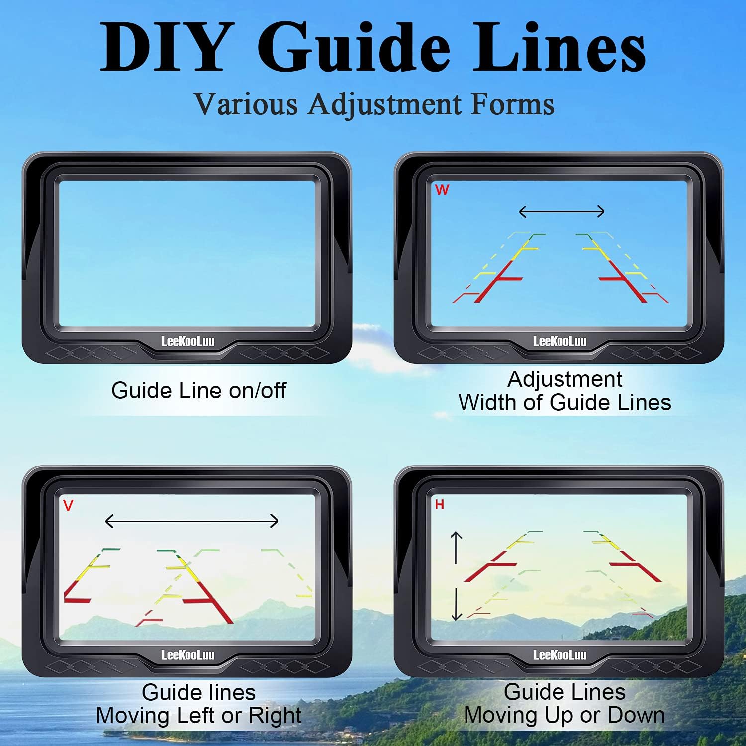 Backup Camera Rear View Monitor Kit HD 1080P for Car Truck Minivan Waterproof Night Vision DIY Grid Lines LeeKooLuu LK3 Pack of 2