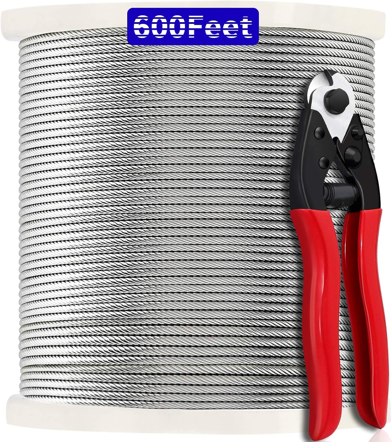 1000FT 1/8" T316 Stainless Steel Cable, Wire Rope Aircraft Cable for Deck Cable Railing Kit, 7 x 7 Strands Construction,DIY Balustrades, Come with a Cutter