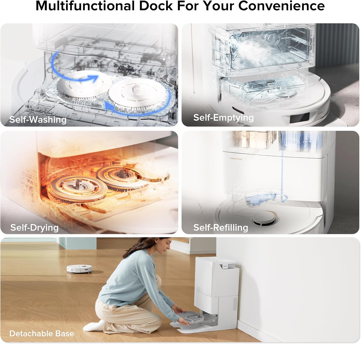 roborock QX Revo Robot Vacuum and Mop Combo, Self-Drying, Auto Mop Washing, Dual Spinning Mops, 7mm Mop Lifting, Self-Refilling, Self-Emptying, 5500Pa Suction, Obstacle Avoidance