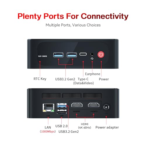 Beelink SER5 MAX Mini PC, AMD Ryzen 7 6800U (8C/16T, up to 4.7GHz), 32GB LPDDR5 500GB M.2 NVMe SSD, Mini Desktop Computer 4K@60Hz Triple Output/DP/HDMI/Type-C/WiFi 6/BT5.2/Gaming/Home