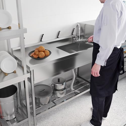 Stainless Steel Free-Standing Utility Sink, Single Bowl Freestanding Laundry Sink with Faucet, Drainboard, Storage, Hot & Cold Water Plumbing for Restaurant, Workshop, Home, 24x20x41 in