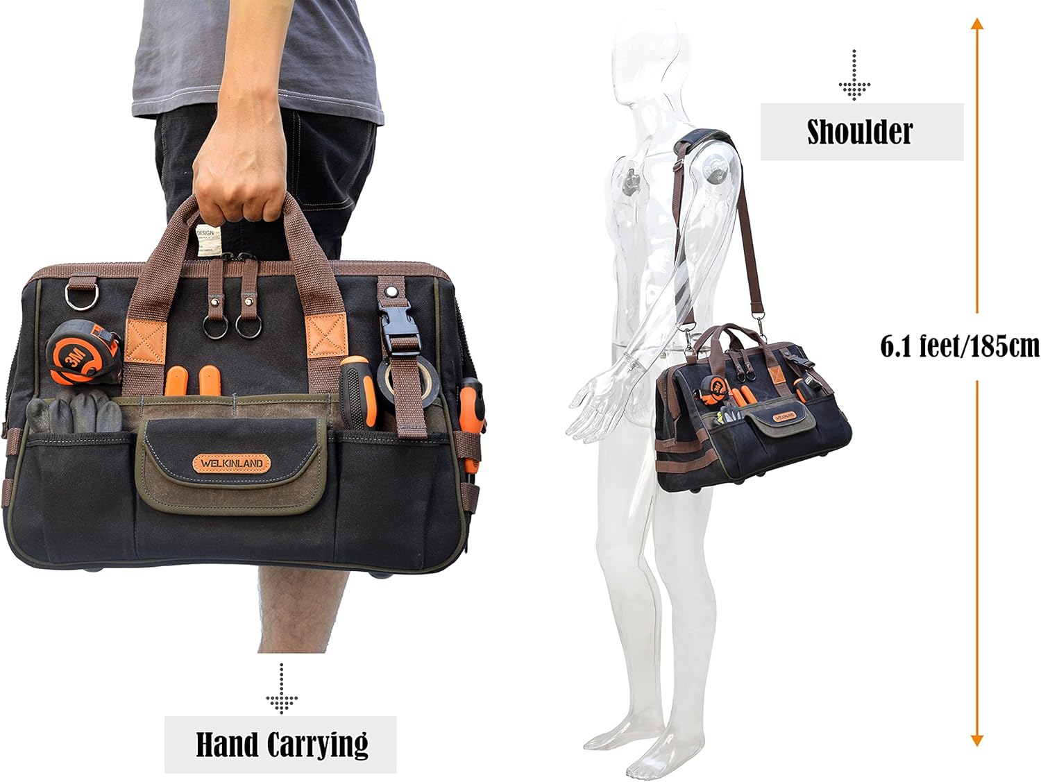 32-Pockets Waxed Canvas tool bag, Heavy-Duty Electrician tool bag, HVAC tool bag, Tool bag organizer, 16" Tools bag carrier, Tool bags for electricians, Tool bags for men, Tool bags for construction