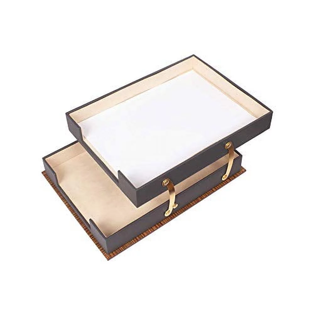 Star Luxury Leather Desk Set, Leather & Wood Desk Set, 11 Pcs, with Double Tray, Desk Organizer (Gray)