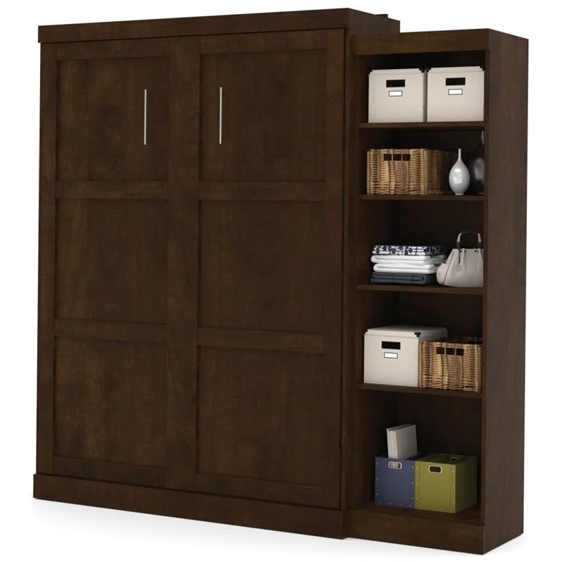 Atlin Designs 90" Queen Wall Bed with Storage in Chocolate
