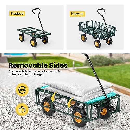 VIVOHOME Garden Cart Steel Heavy Duty 900 LBS Yard and Garden Wagon with 10 inch Tire and Handle Attach to ATV or Tractor Black