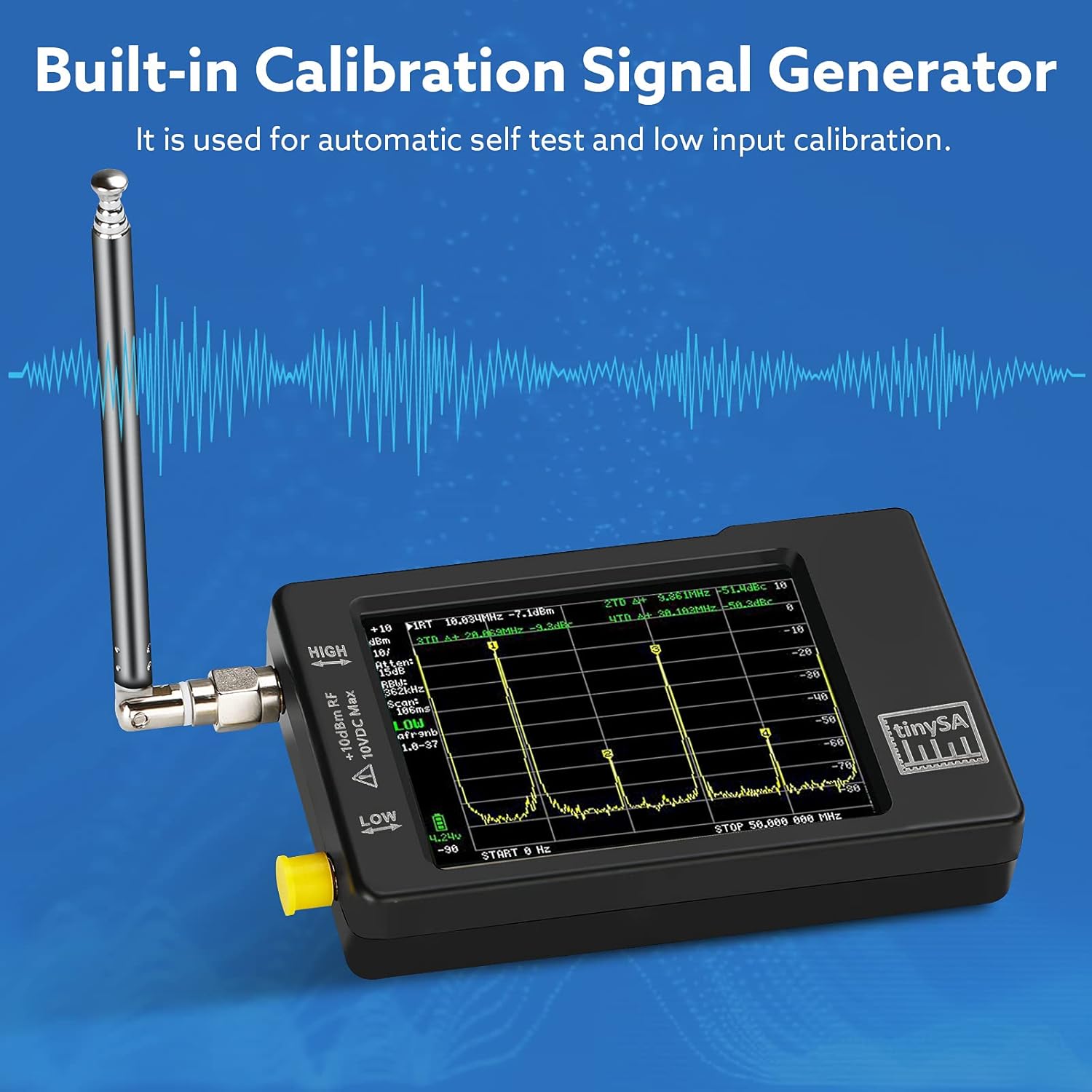 Portable TinySA Spectrum Analyzer, SEESII Upgraded V0.3.1 Tiny Frequency Analyzer with Antenna SMA Male to UHF Female Cables, 100kHz to 960MHz MF/HF/VHF UHF Input, 2.8'' Touchscreen Signal Generator