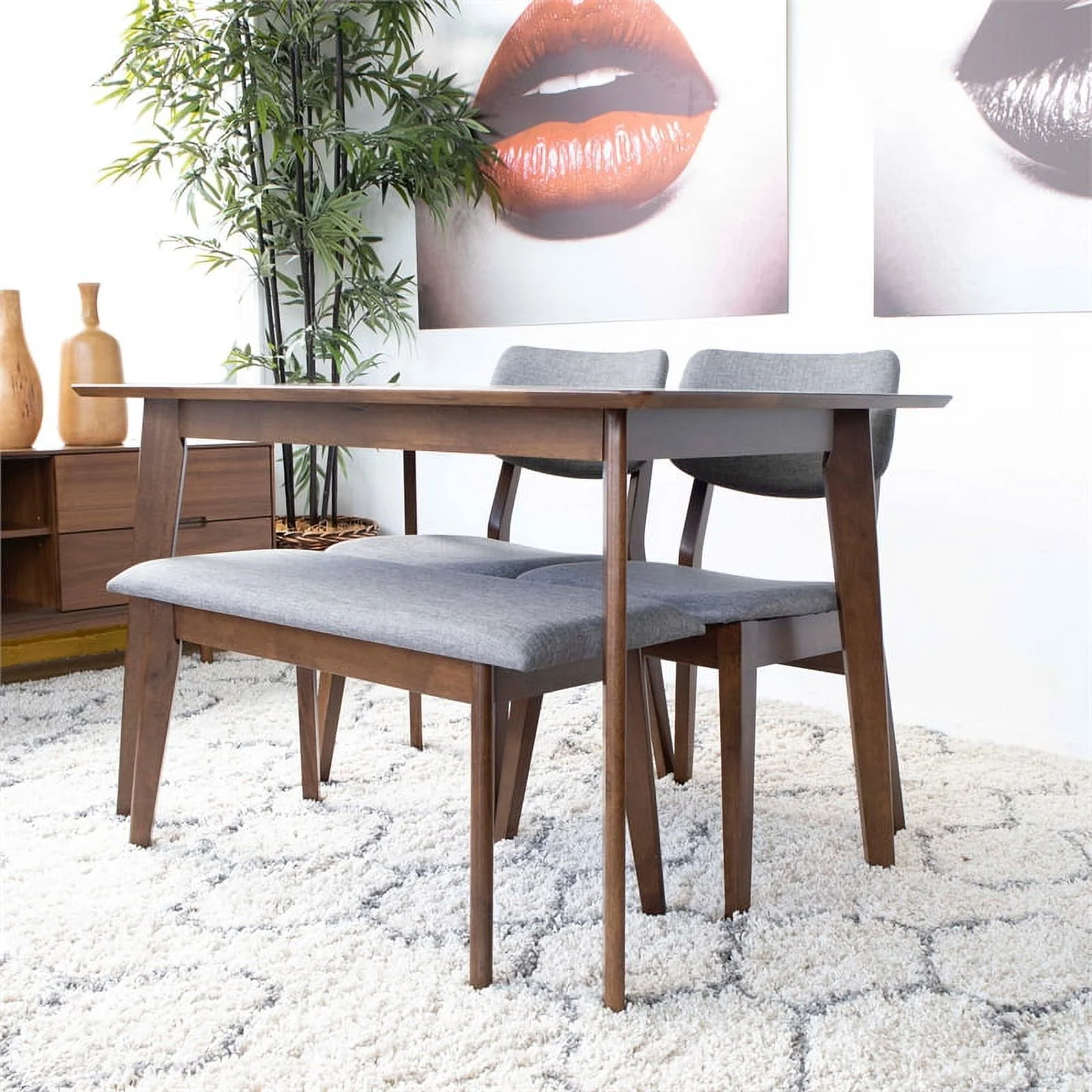 Home Square 4 Piece Furniture Set with Dining Table Bench and 2 Dining Chairs