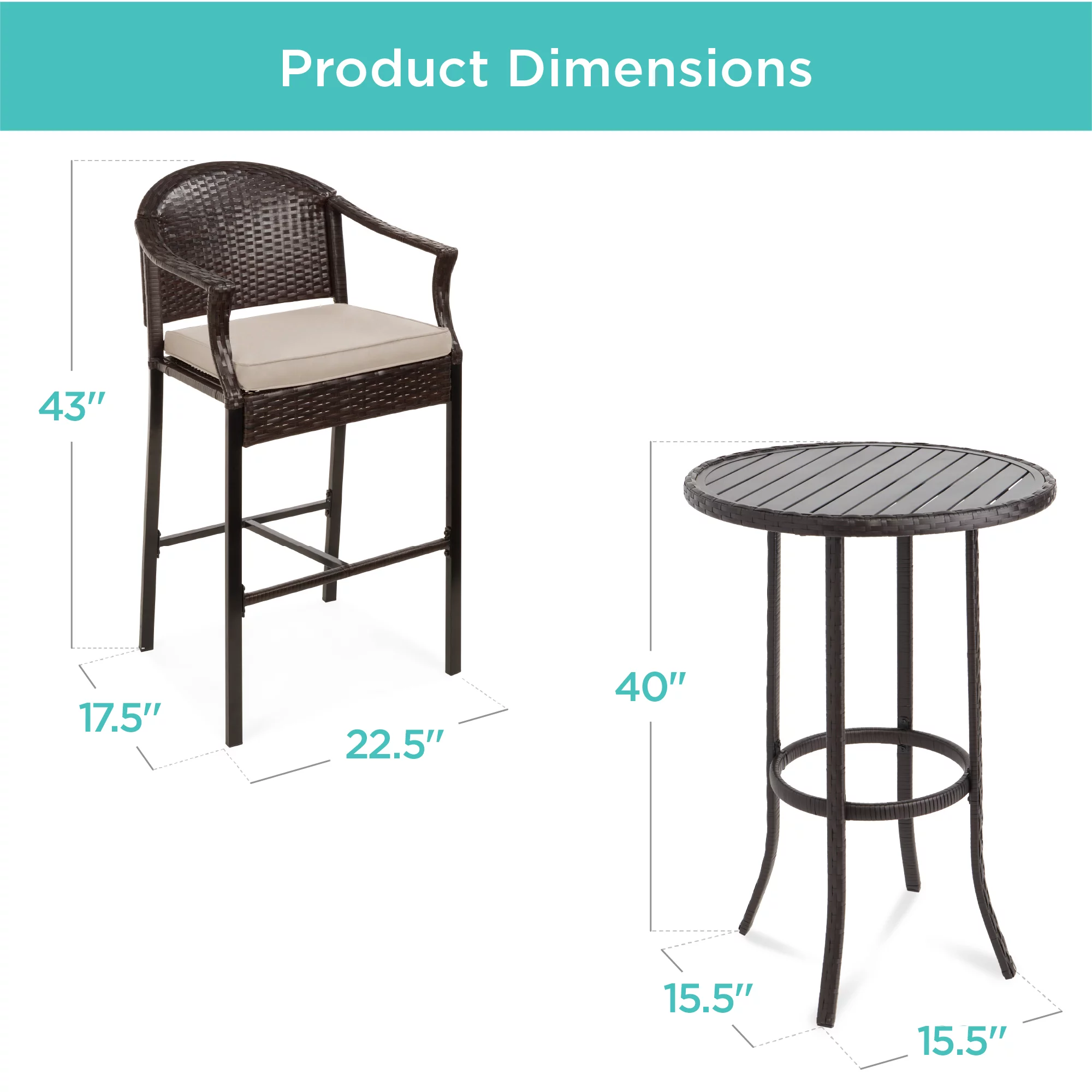 Best Choice Products 3-Piece Outdoor Wicker Patio Bar Table Bistro Set w/ Barstools, Steel Frame - Brown/Beige