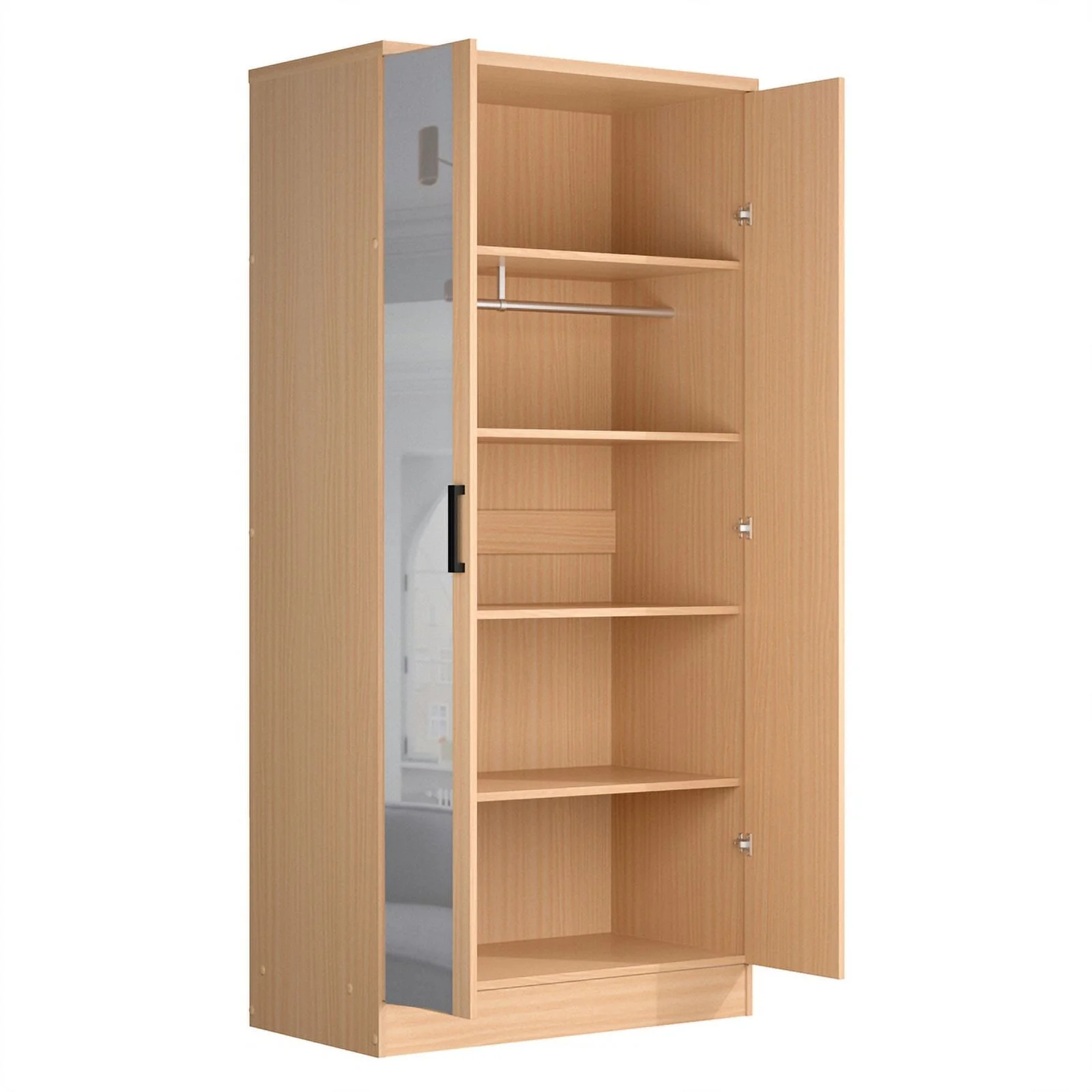 Better Home Products Harmony Two Door Armoire Wardrobe with Mirror Beech (Maple)