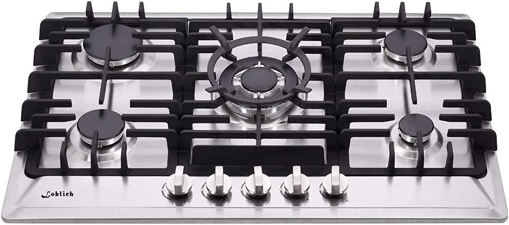 30" Gas Cooktop，30 Inch Gas Cooktop, Sealed 5 Burners Gas Cooktop,Stainless Steel Gas Cooktop, LG/NG Convertible,Heavy-Duty Grates Gas Stovetop,Gas Burner Thermocouple Protection…