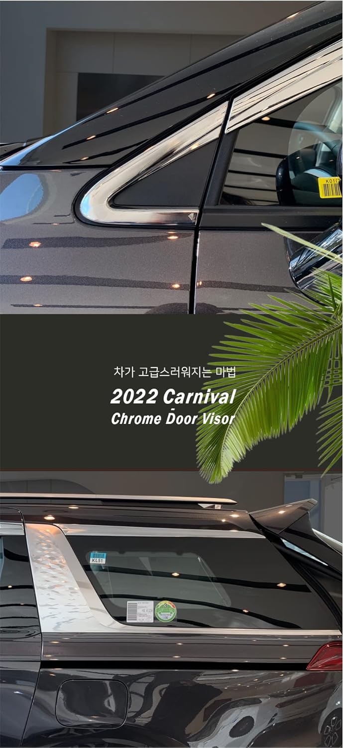 Autoclover Compatible/Replacement for A-Pillar Post Trim + Quarter Trim for Kia Carnival 2022 (4PCs) Chrome Finish Tape-On Style