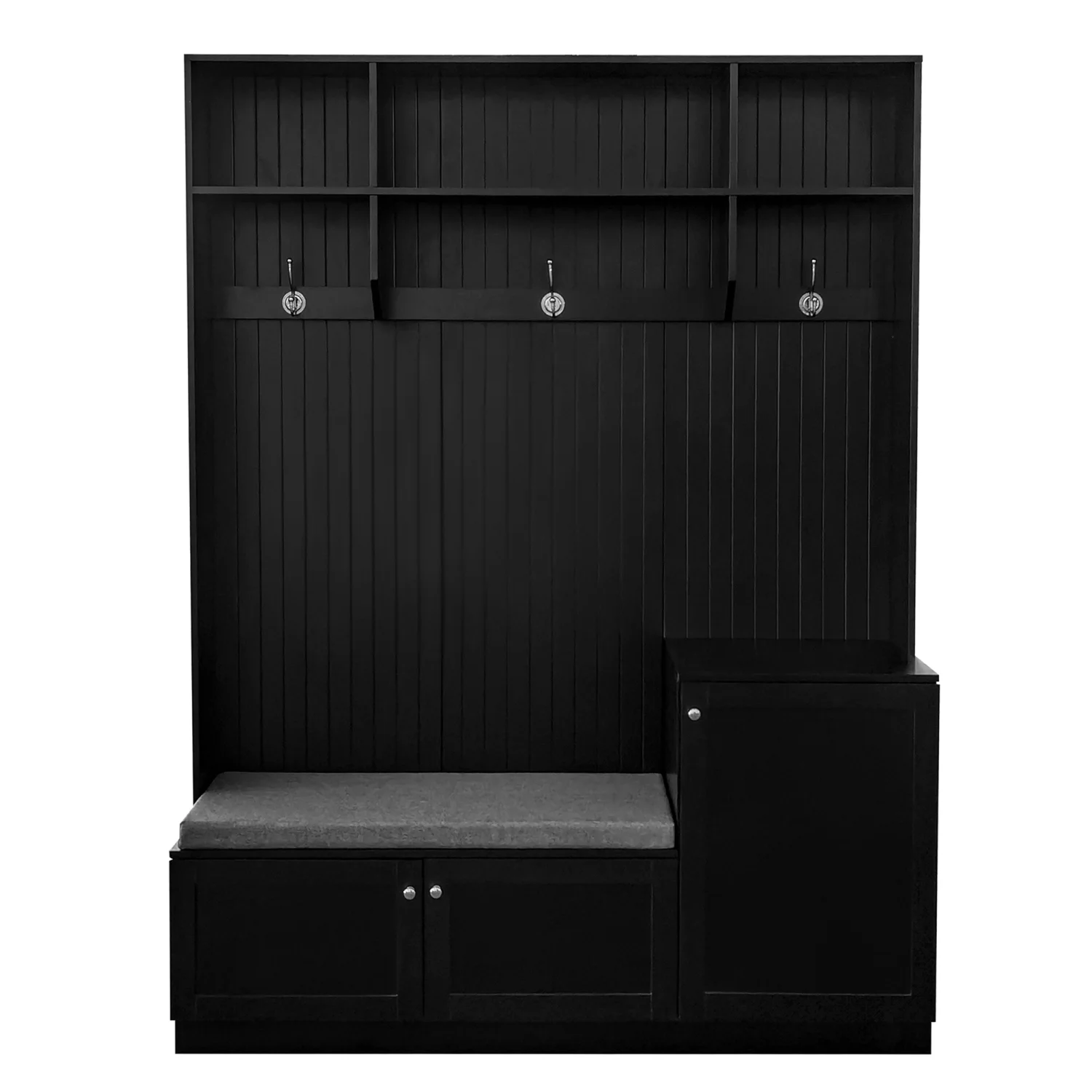 Churanty 4-in-1 Hall Tree with Bench and Shoe Storage, Coat Rack with Cushion Mudroom Bench and Hooks, Modern Hall Trees for Hallway, Black