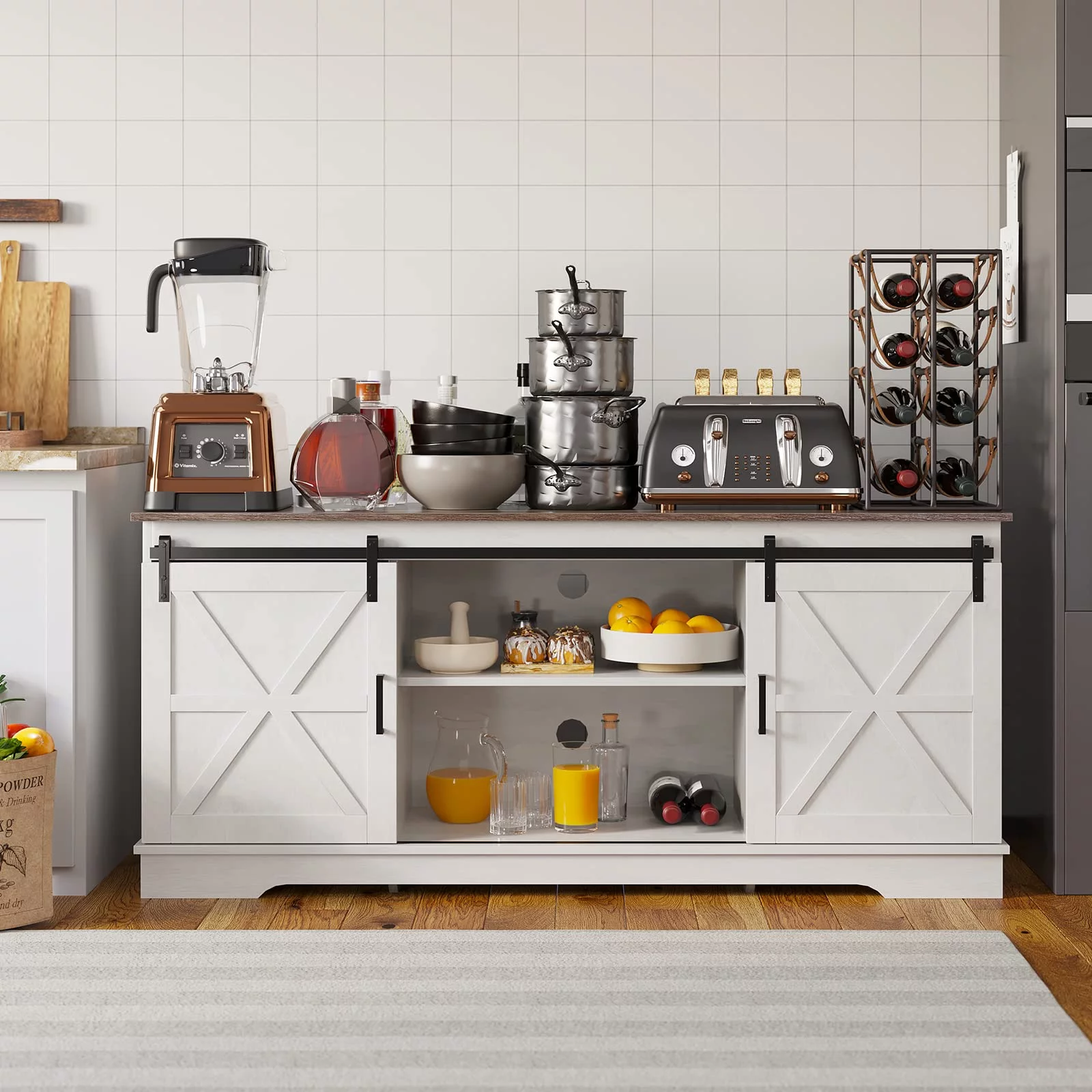 DEXTRUS Buffet Cabinet, 59" Farmhouse Coffee Bar Sideboard Storage Cabinet with Sliding Barn Doors for Kitchen, Living Room - Curated Treasures Market