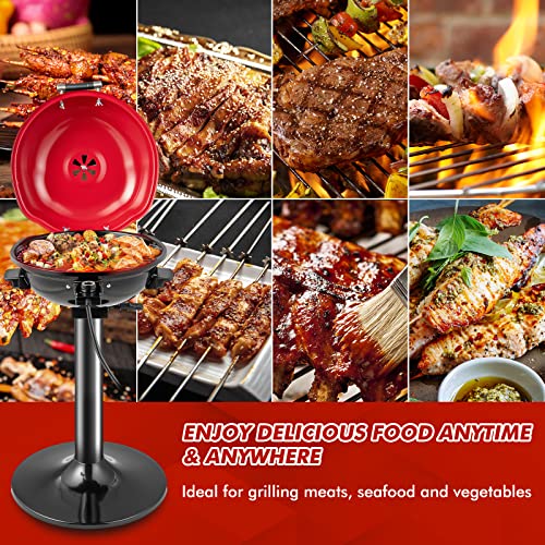 HAPPYGRILL 1600W Portable Electric Grill, Outdoor BBQ Grill for 15-Serving, Electric Barbecue Grill for Indoor & Outdoor, Portable Stand BBQ Grill for Patio Balcony Kitchen Garden