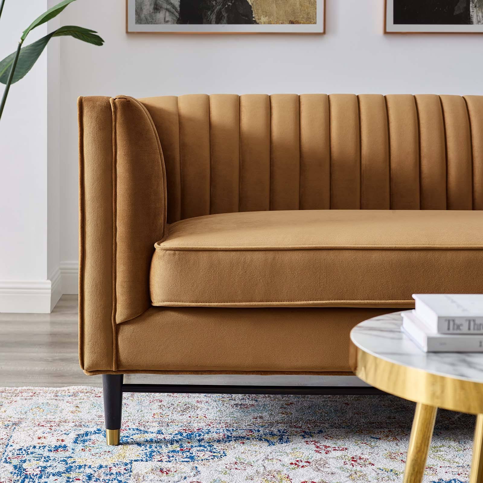 Devote Channel Tufted Performance Velvet Loveseat - Gray