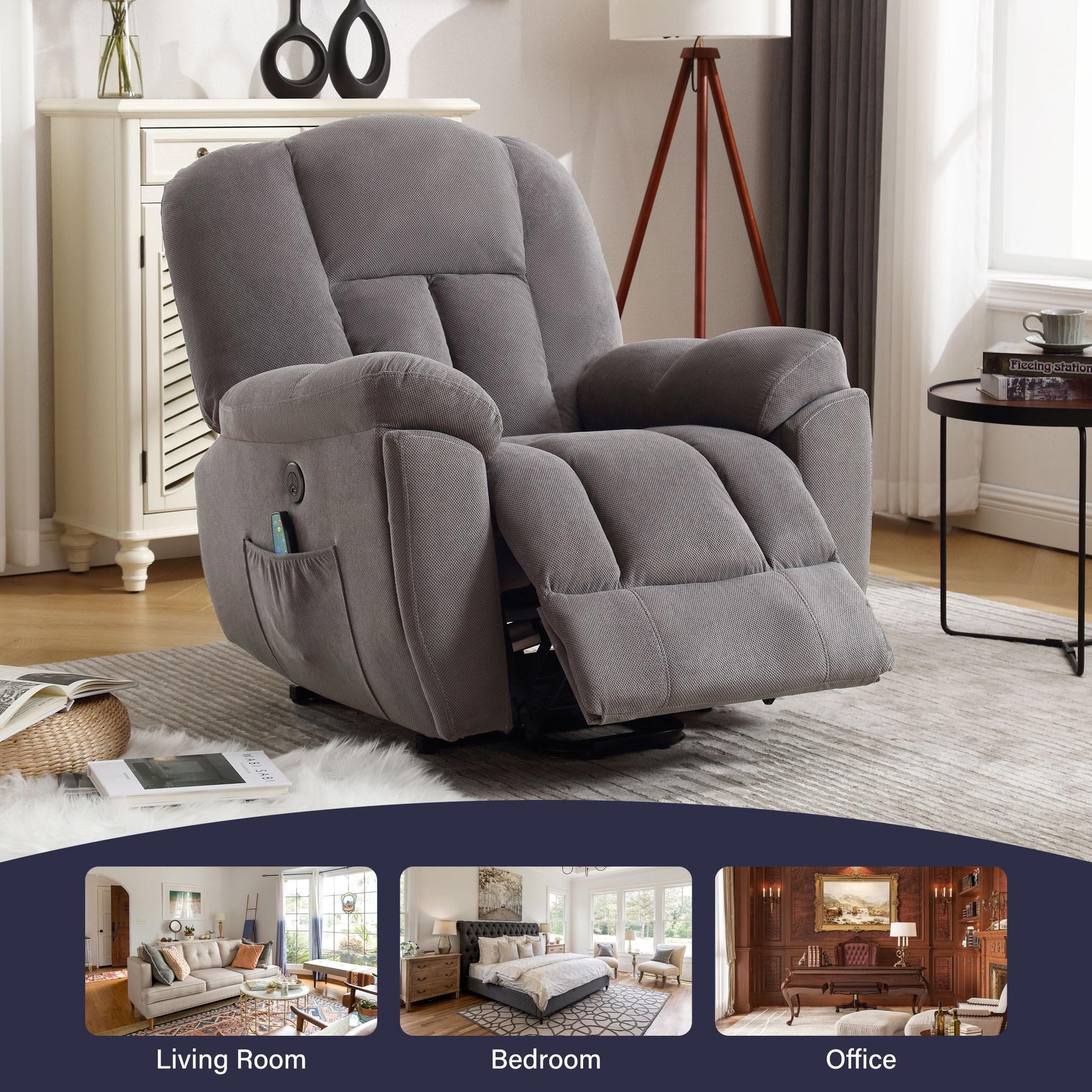 24.4" Wide Large Power Lift Recliner Chair, BTMWAY Oversize Electric Lift Recliners for Elderly with Heat and Massage, 3 Position Electric Recliner Chair for Home Use with Hidden Cup Holder, Gray