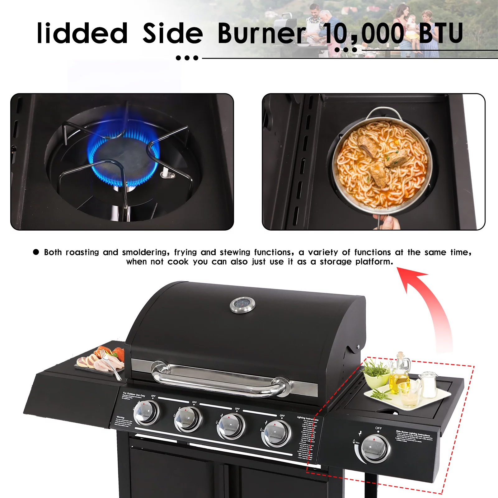 Magic Union 4-Burner Propane Gas Grill with Side Burner and Stainless Steel Grates 50,000 BTU Outdoor Cooking BBQ Grills Cart