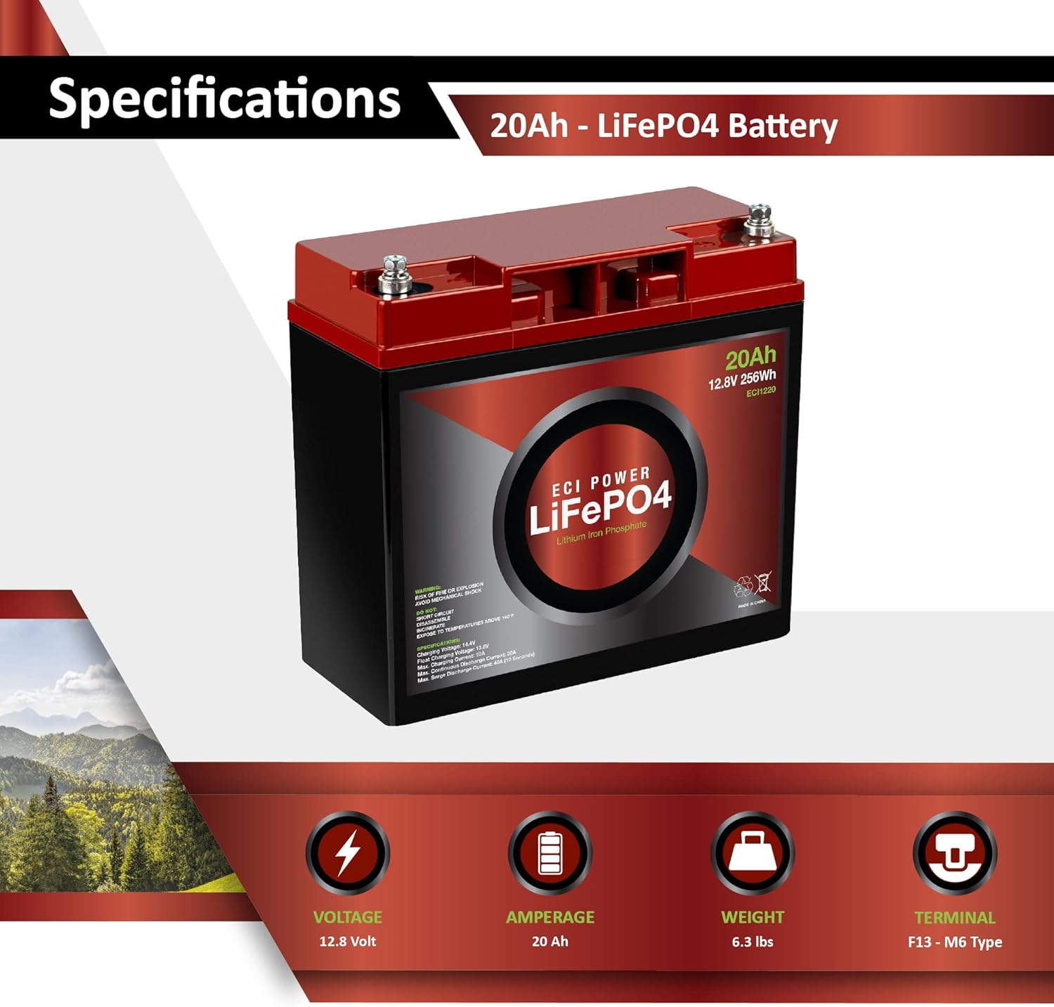 ECI Power 12V 200Ah Lithium LiFePO4 Deep Cycle Rechargeable Battery | 2000-5000 Life Cycles & 10-Year lifetime | Built-in BMS | Perfect for RV, Solar, Marine, Overland, Off-Grid Applications