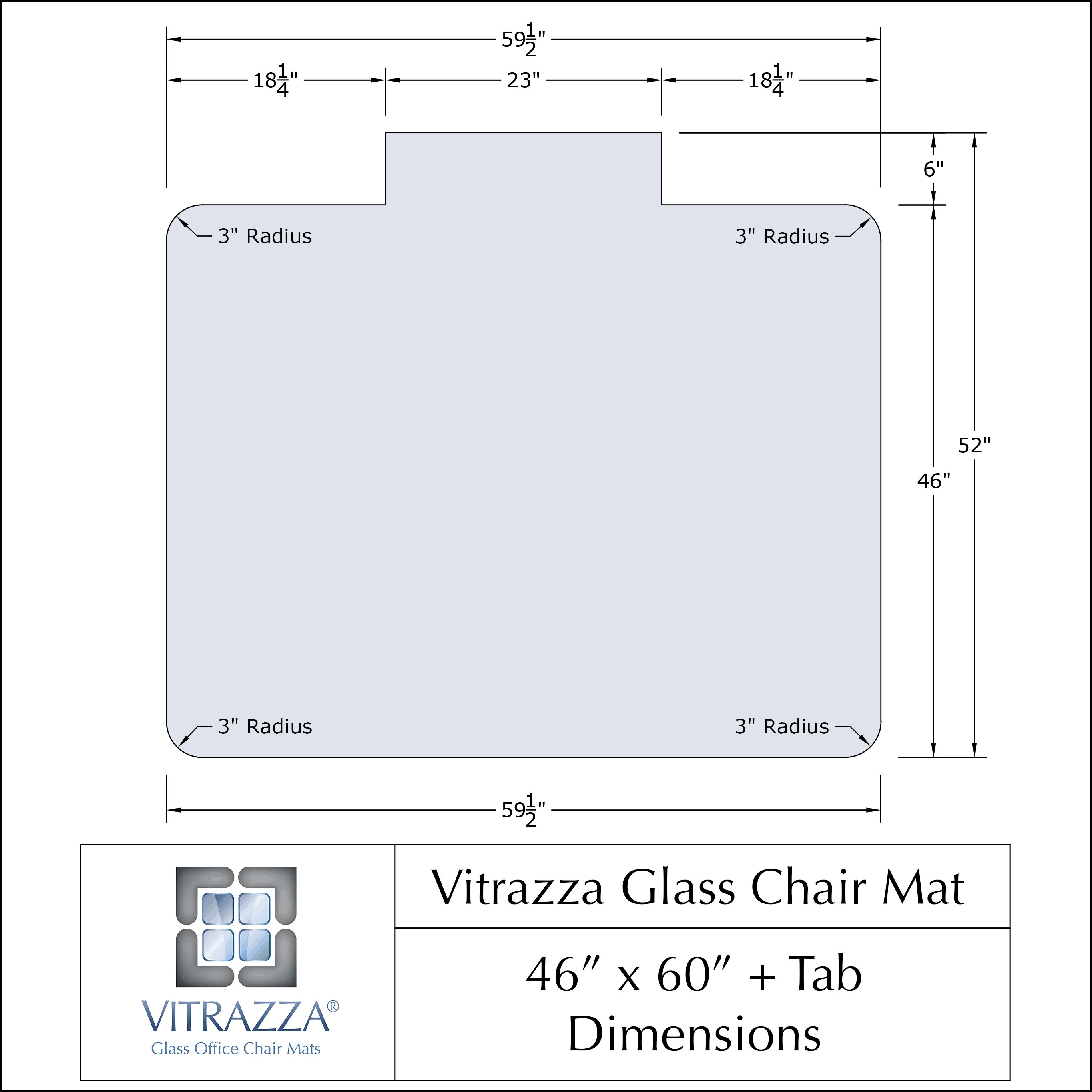 Vitrazza Glass Chair Mat | Nano Tech Coating | Tempered Glass | 46x22 x 60x22 Tabbed