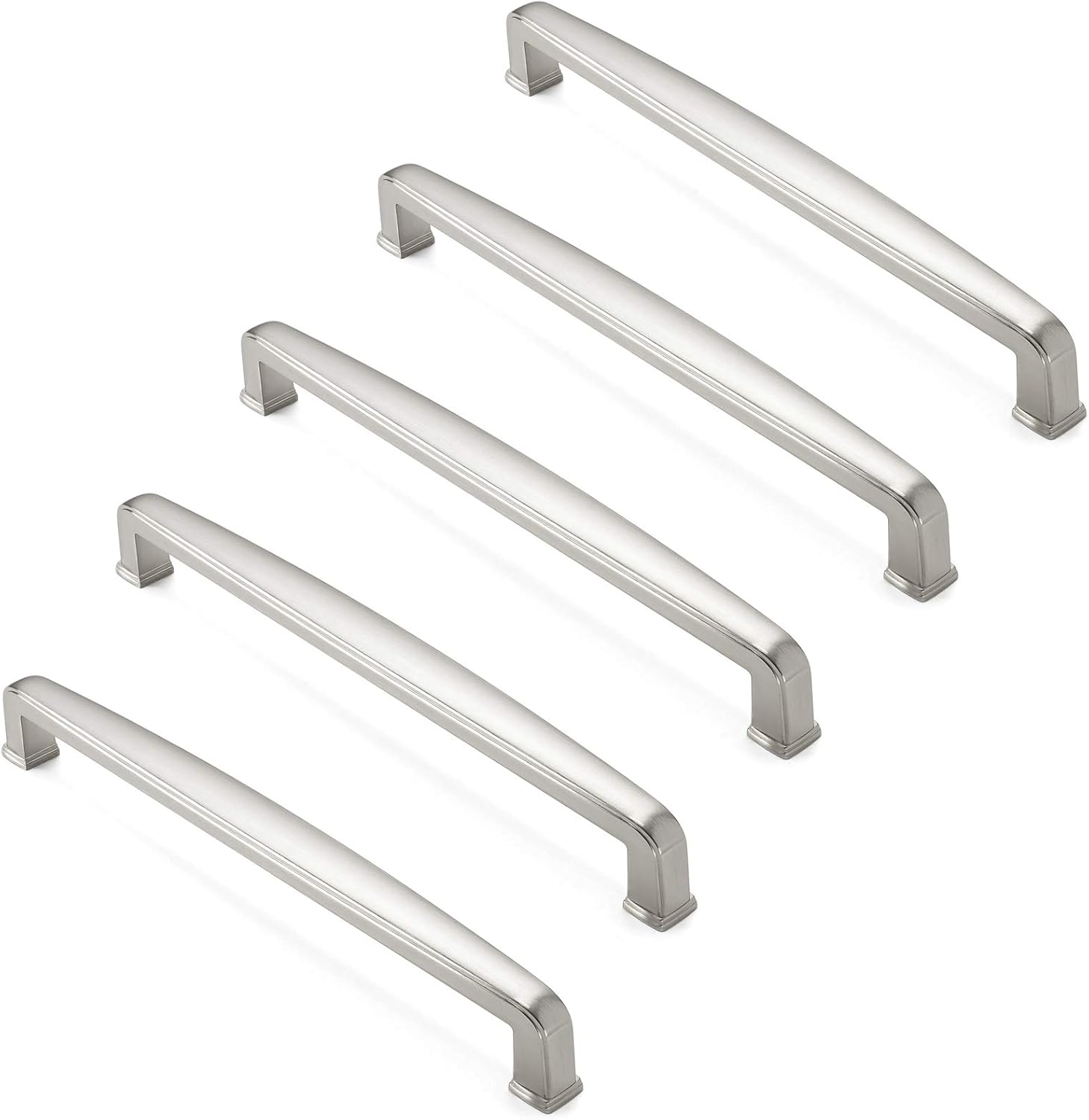 Cauldham 10 Pack Solid Kitchen Cabinet Handles (7-1/2 Hole Centers) - Drawer/Door Hardware - Style T765 - Satin Nickel