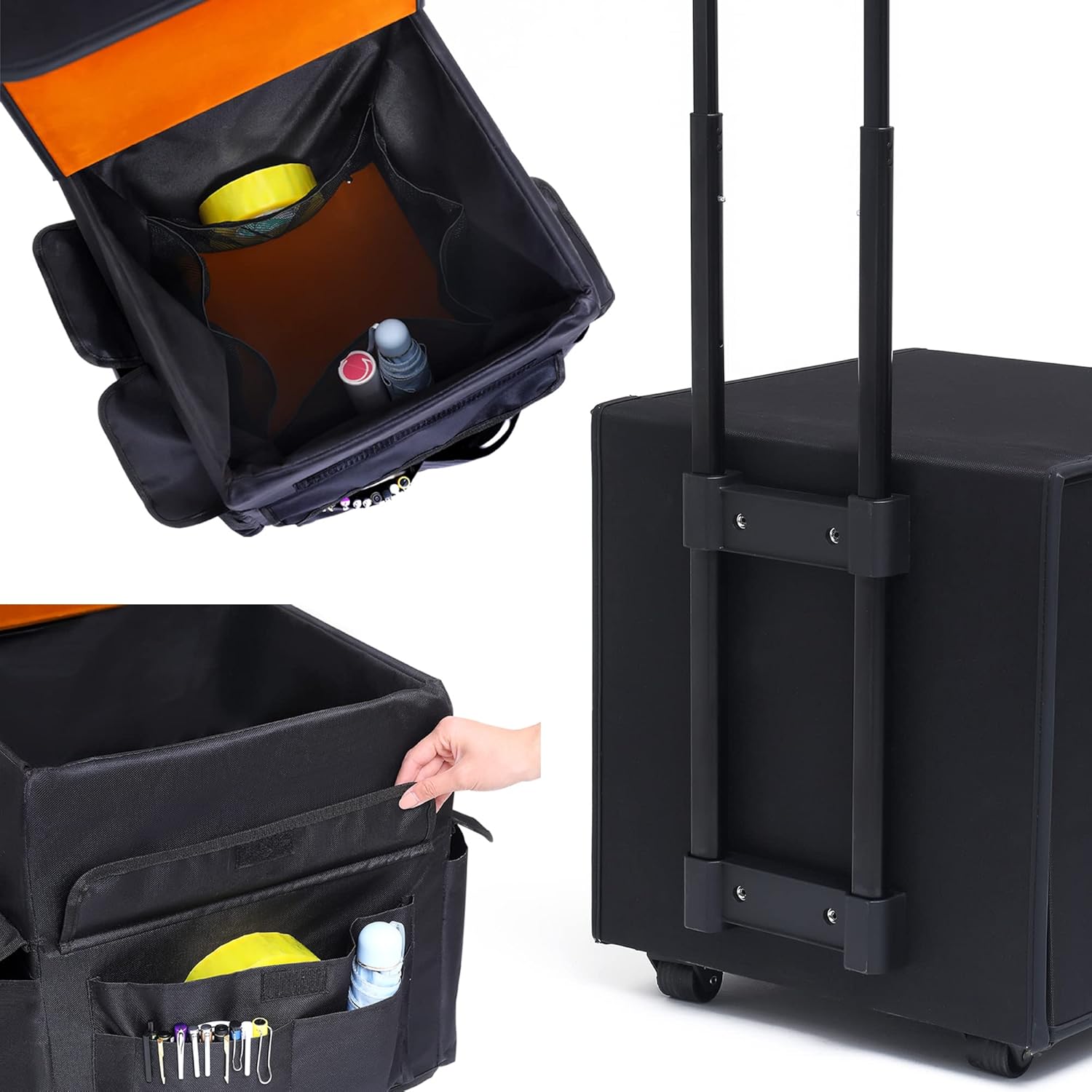 Collapsible Rolling Cart, Shopping Cart for Groceries, Organizer Cart with Telescoping Handle and Organizer Bag, Use as Teacher Rolling Cart, Rolling Crate, Folds Down to 2.76”