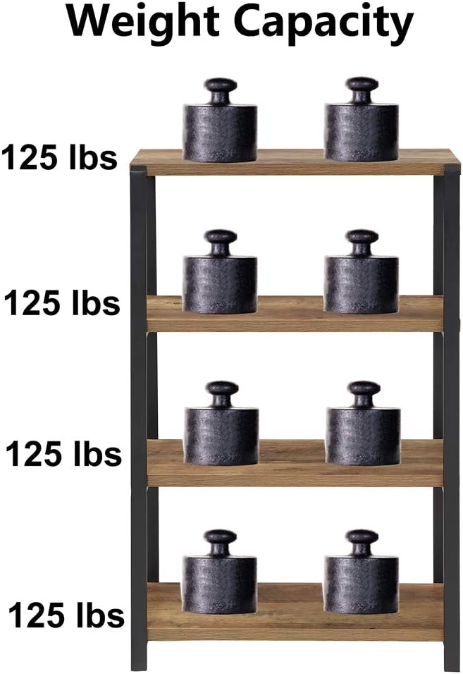 FOLUBAN 4 Tier Industrial Bookshelf, Rustic Vintage Etagere Bookcase for Living Room, Metal and Wood Book Shelf, Easy Assembly, Oak
