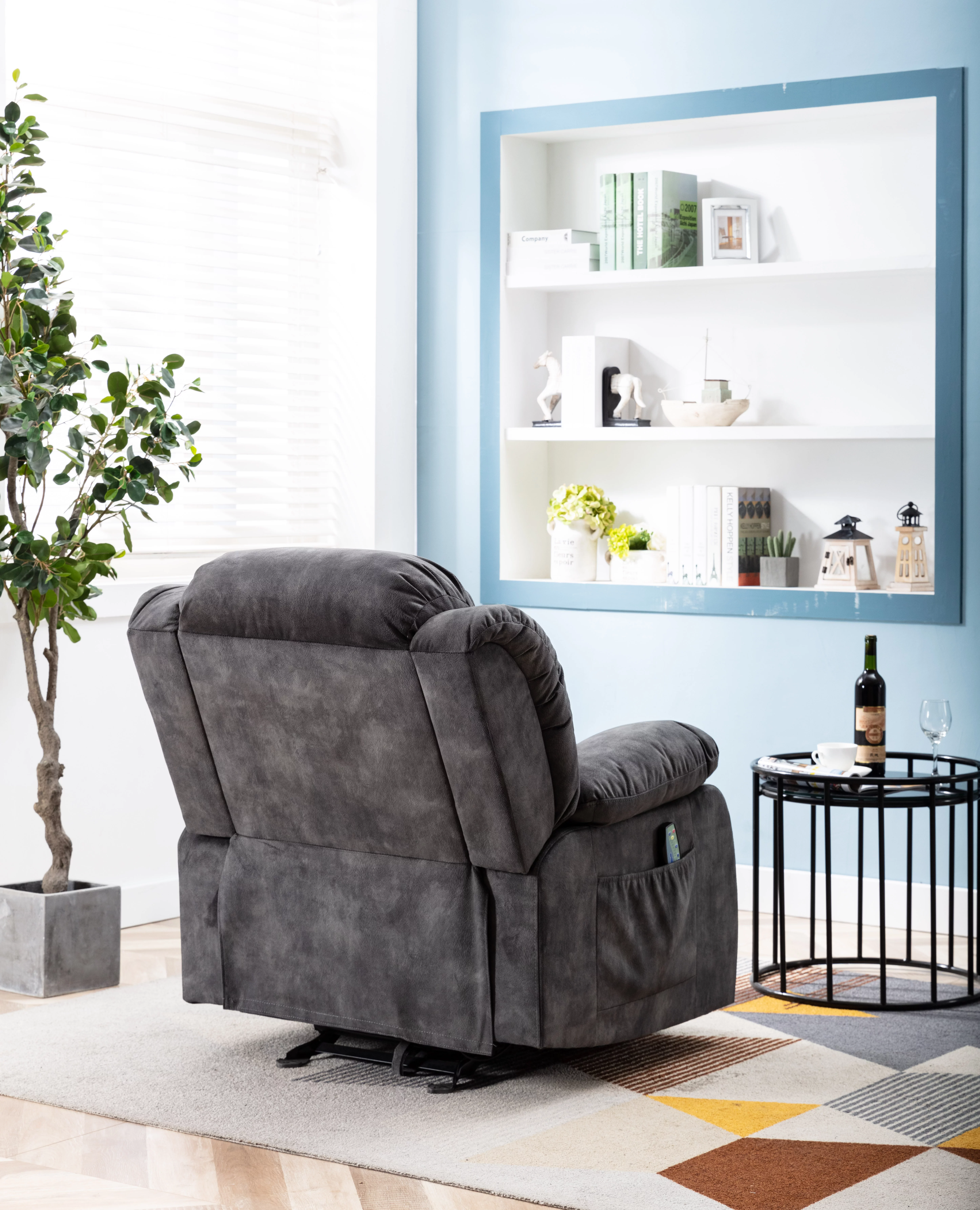 Massage Rocker Recliner with Heat and Vibration, Manual Rocking Recliner Chair with Vibrating Massage, Comfy Padded Overstuffed Recliner Soft Fabric Heated Recliner (Grey)