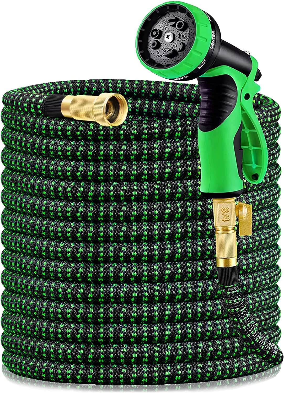 HBlife Garden Hose 100FT, Expandable Hose Flexible Lightweight Water Hose with 9 Function Nozzle Sprayer Expanding Durable Hose with 3/4 Inch Solid Brass Fittings, Black and Green - Curated Treasures Market