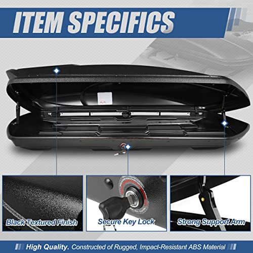 Auto Dynasty Hard Shell Roof Top Mount Car Storage Travel Luggage Box Cargo Carrier, 53 (L) x 34 (W) x 15 (H) Inches, Capacity 110 Pounds, 11 Cubic Feet (Tool-Free Install), Glossy Black Finish
